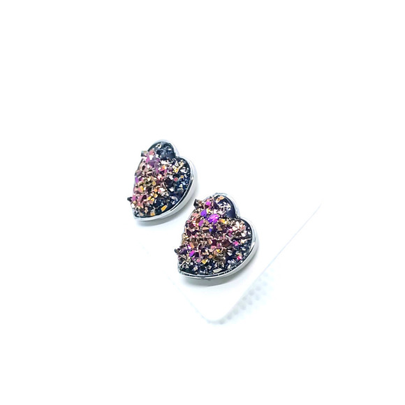 5/$25 Heart Shaped Druzy Earrings Iridescent Studs Heart Shaped Earrings NEW - Picture 2 of 3